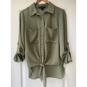 Lime Blue brand button down tie top size M